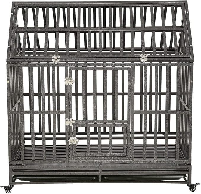 LUCKUP Heavy Duty Dog Cage Metal Kennel and Crate for Medium and Large Dogs, Pet Playpen with Four Wheels, Easy to Install, 42 inch, Black