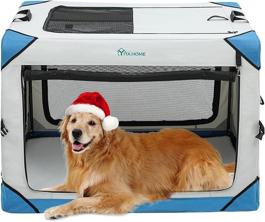 YITAHOME Collapsible Dog Crate, 4-Door Portable Travel Dog Crate, 4-Door Folding Soft Dog Kennel with Breathable Mesh Windows & Soft Mat,Indoor & Outdoor Use, 42" L x 31" W x 31" H, Flat Style