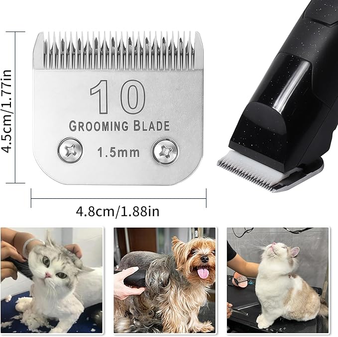 Size 10+30+40+7FC+5FC+4F+3-3/4FC Detachable Dog Grooming Blades, Compatible with Andis, Oster A5, Wahl KM10 Series Clippers, Cut Length 0.25mm-13mm, Silver