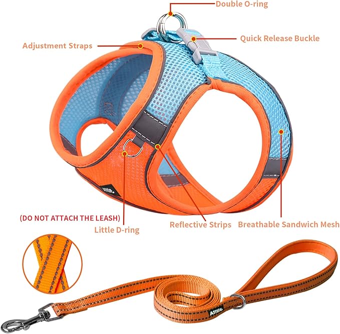 AIITLE Escape Proof Dog Harness - Step in Adjustable Dog Harness No Choke Over with Breathable Mesh and Quick-Release Buckle for Spring- Outdoor Walking, Camping, Training for Medium Dogs Orange XL