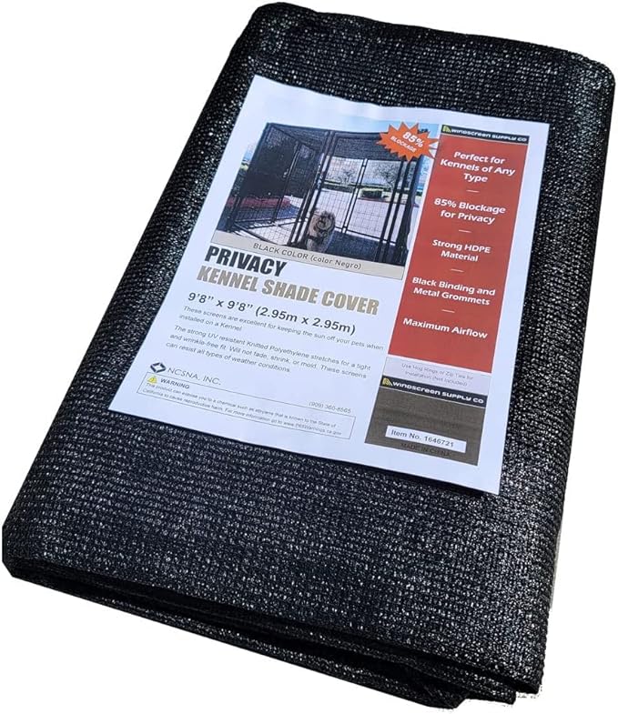 Knitted Shade Cloth 10ft x 10ft 85% Sunblock Kennel Shade Cover with Grommets Black (Excludes Kennel) - PS1010BLKX1