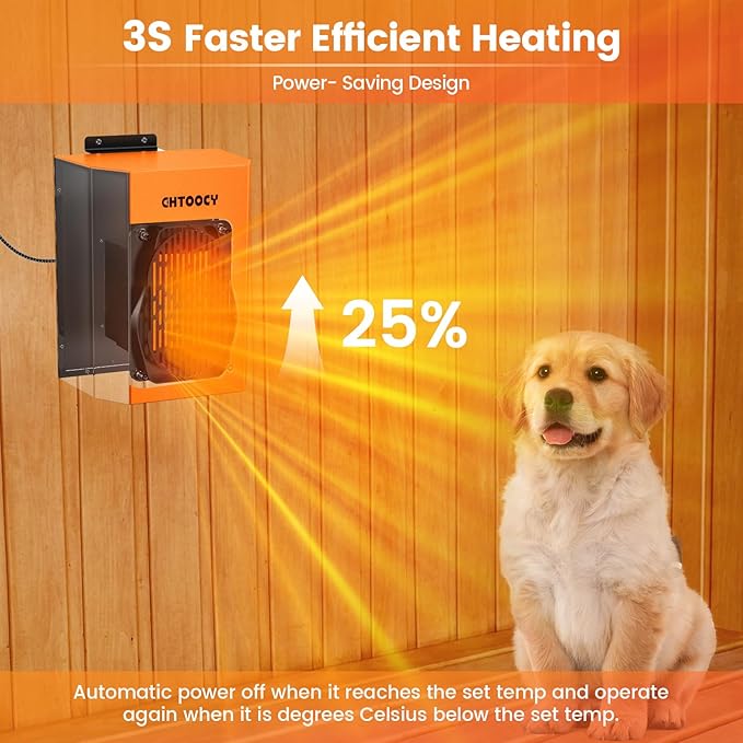 500W Dog House Heater w Thermostat, Adjustable Temp & 24H Timer Button, Outdoor Doghouse Heater for Pet Kennel, 9.8 FT Cord, Safe Animal Heated Winter for Pet Dog Cat Chicken Coop Supplies
