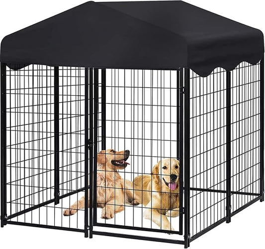 Large Dog Kennel Outdoor, Dog House with Waterproof Cover for Medium to Small Dogs 4.5'H x 4'L x 4'W ft Dog Kennel Outside, Outdoor Pet Enclosures Crate Cage Playpen Run Indoor
