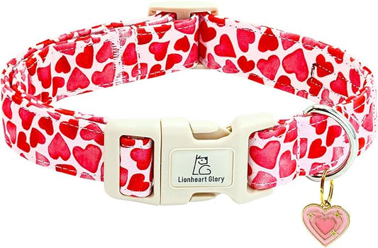 Lionheart glory Valentine's Day Collar, Red Hearts Dog Collar for Medium Cute Dog Collars Spring Female Pet Gift Adjustable Heavy-Duty Holiday Dog Collar Plastic Buckle