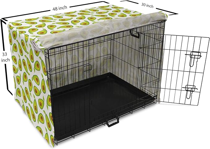 Lunarable Avocado Dog Crate Cover, Pattern of Sliced Healthy Fruits Scattered, Easy to Use Pet Kennel Cover for Medium Large Dogs, 48 Inch, Lime Green White Brown