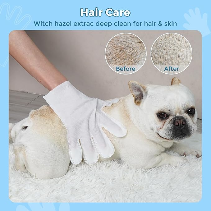 Vannon Portable Pet Bathing Wipes for Dogs & Cats, Cleaning & Odor-Controlling Extra Thick Grooming Glove Wipes for Daily Care and Traveling, Rinse Free, Nourish Fur, Individually Packaged, 5 PCS