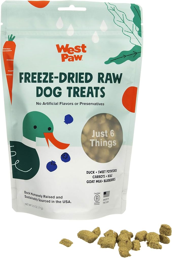 WEST PAW All-Natural Raw Freeze-Dried Dog Treats – Farm-Fresh Duck Training Treats for Dogs with Fiber, Beta Carotene, Vitamins A, E, C – Wholesome Canine Treat for Puppies, Senior Dogs – 2.5 Oz. …