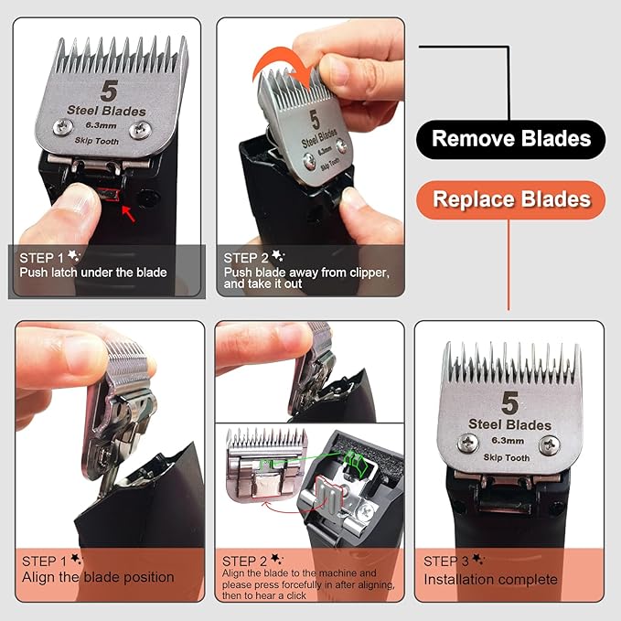 4 Skip Tooth Detachable Pet Dog Grooming Steel Blades,Compatible with Andis,Oster A5,Wahl KM10 Series Clippers,Cut Length 3/8-Inch (9.5mm),1 Pack