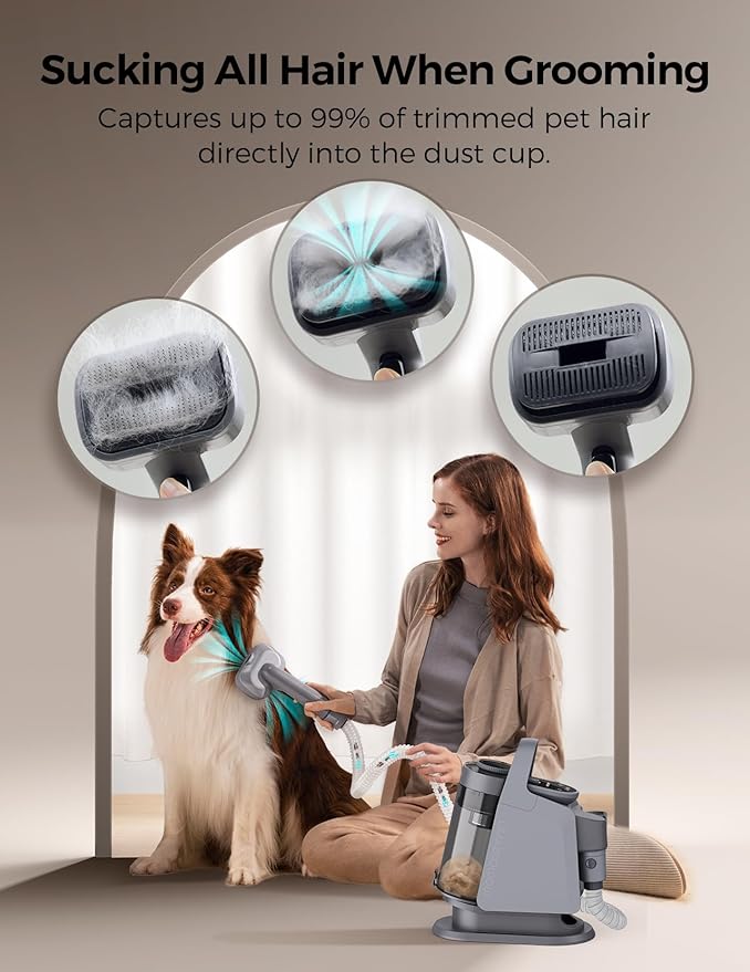 Dog Grooming Kit, FurEase Dog Grooming Vacuum with Dog Clippers, 13000Pa Powerful Pet Grooming Vacuum with 5 Pet Grooming Tools, 2.8L Dust Cup, Dog Vacuum for Shedding Grooming