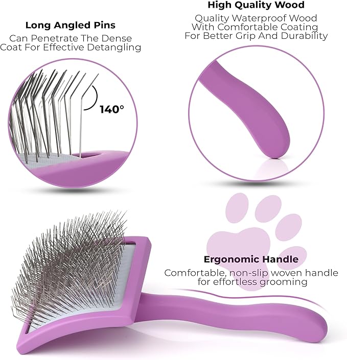 Slicker Brush for Dogs - Detangling Dog Brushes for Grooming with Soft Bristles & long Pins - Professional Cat Deshedding Tool to Removes Tangles & Dirt (Medium)