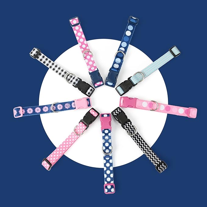 Mile High Life Dog Collar | Cute Puppy Collars | Lightweight Girl Dog Collar | Soft Boy Dog Collars | w Geometric Plaid Wave Line Pattern (Black Plaid, Large)