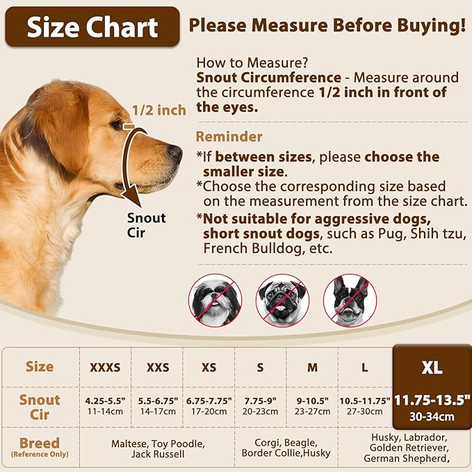Crazy Felix Nylon Dog Muzzle for Small Medium Large Dogs, Air Mesh Breathable and Drinkable Pet Muzzle for Anti-Biting Anti-Barking Licking(Black,XL)