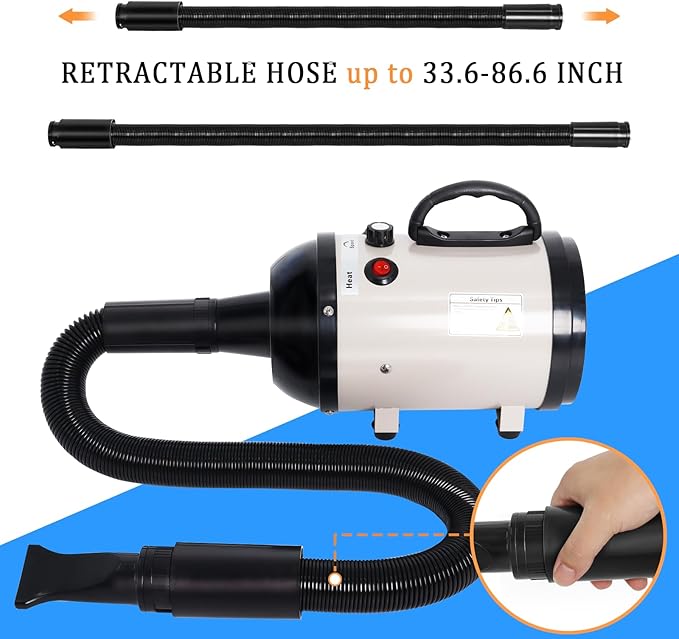 Dog Dryer for Large Dogs, 5.2HP 3800W High Velocity Pet Hair Dryers with Heater for Grooming, Spind Temperature Adjustable Pet Dryer Machine with 4 Nozzles Secadora Para Perro (Beige)