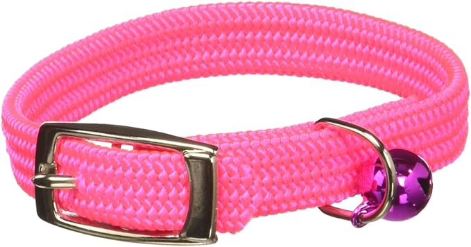 Kool Kat Elastic Cat Safety Collar with Bell, Neon Pink, 8"