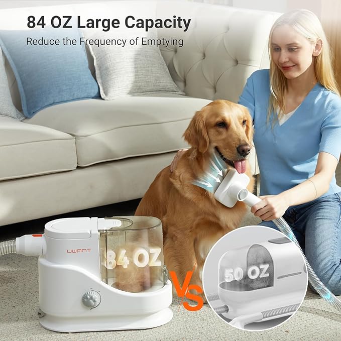 uwant Pet Hair Vacuum & Grooming Kit - 13000 Pa Strong Suction, Large Capacity, Whisper-Quiet Operation with 6 Grooming Tools, Ideal for Shedding