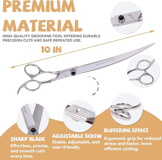 Professional Metal 10 In Curved Grooming Scissors for Dogs & Cats,30-Degree Curves Shears,Easy Hair Cutting for Pets at Home,Sharp and Comfortable Stainless Steel Clippers for Dog Trimming Face,Paws