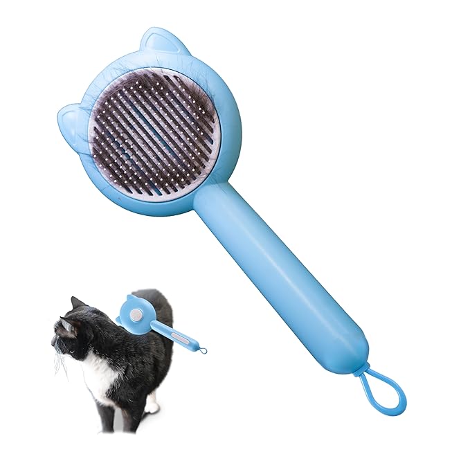 Grooming Brush - Lightweight, Soothing, Massaging Brush for Cats and Dogs, Untangling and Hair Removal. Easy to Clean (Blue)