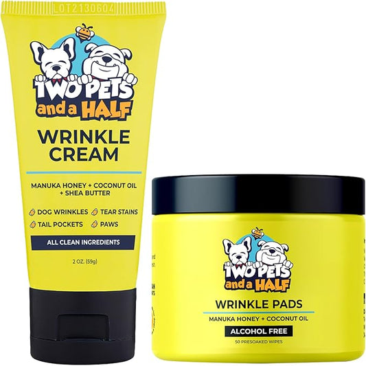 Wrinkle Paste for Bulldogs + Wrinkle Wipes French Bulldog- Wrinkle Cream for Dogs (Frenchie, English Bulldog, Pug)-Cleans Rashes,Tail Pockets- English Bulldog Harness Cream w/ Dog Face Wipes