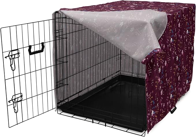Lunarable Maroon Dog Crate Cover, Pattern of Wildflowers Scene Botanical Spring Time Elements Colorful Blooms, Easy to Use Pet Kennel Cover for Cats & Medium Dogs, 30 Inch, Maroon Multicolor