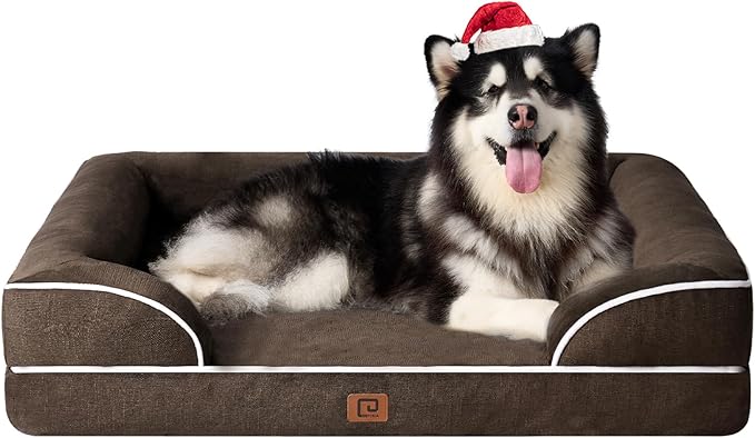 EHEYCIGA Orthopedic XL Dog Beds, Waterproof Memory Foam Dog Bed for Extra Large Dogs, Non-Slip Bottom and Egg-Crate Foam Big Dog Couch Bed with Washable Removable Cover, Brown