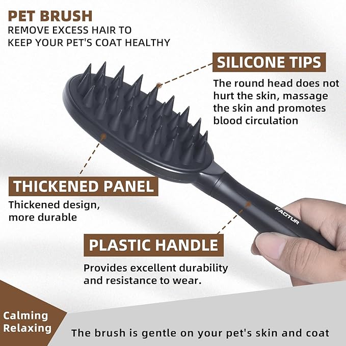 Pet Silicone Shampoo Brush for Long & Short Hair Dogs Cats, Shower Wash Curry Massage Brush (BLACK)