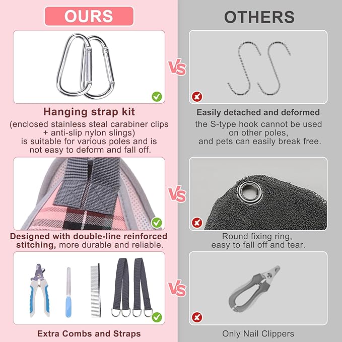 BEAUTYZOO Dog Grooming Hammock for Small Dogs Cat- Dog Sling for Nail Trimming/Clipping- Dog Hanging Harness Holder with Thick Fabric Neck Support & Strap Restraint Claw Care, Pink S