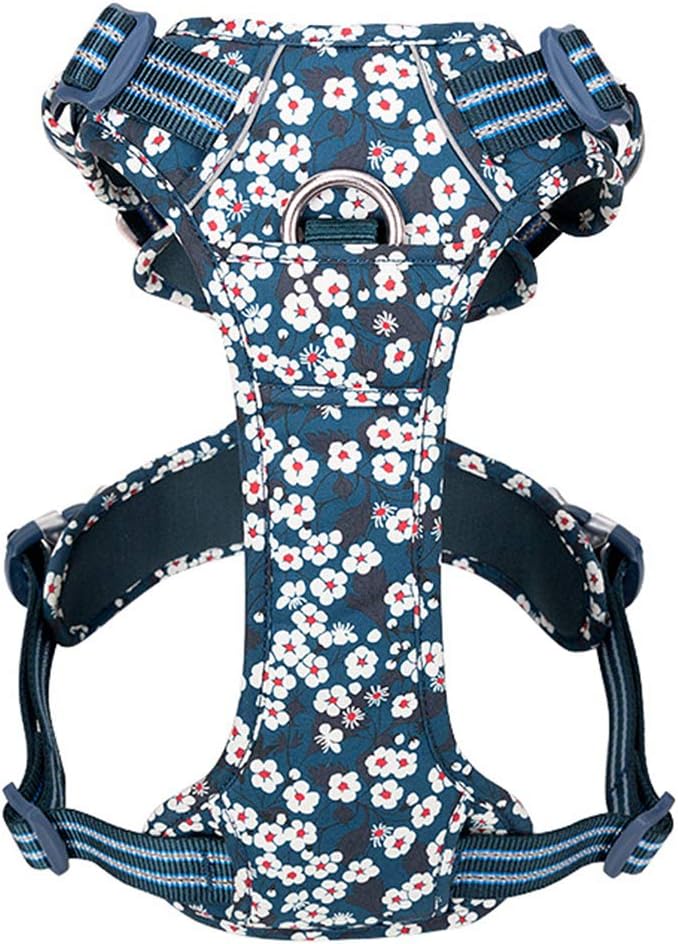 La La Pet® Floral No Pull Dog Harness Reflective Dog Vest Harness with Front & Back 2 Leash Clips and Easy Control Handle for Small Medium Large Dogs 3 Snap Buckles Easy to Put On & Take Off