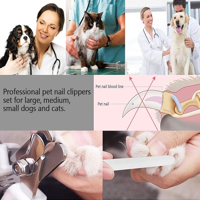 Pet Nail Clippers and Trimmers Set Safety Guard to Avoid Over Cutting Razor Sharp Blades Grooming Tool for All Small Large Dog Cat Red