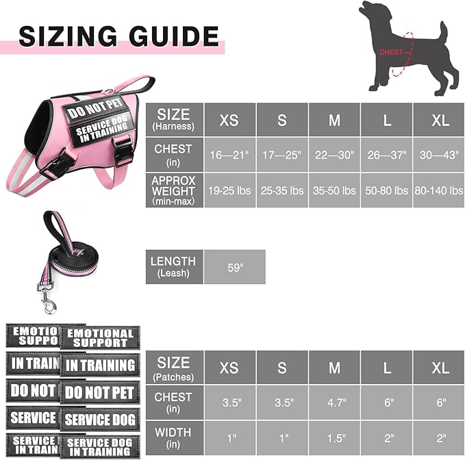 Service Dog Harness and Leash Set, Training Dog Vest with 10 Dog Patches, Emotional Support Therapy Dog Vest Harness for Small Medium Large and Extra Large Dogs(Pink, S)