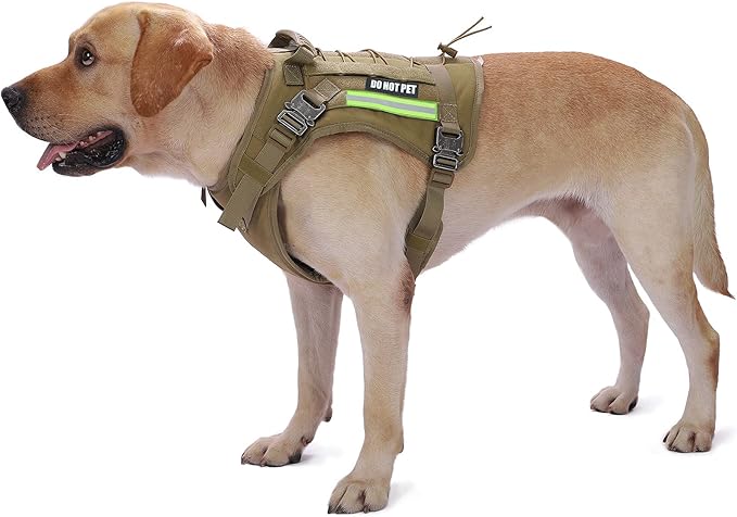Tactical Dog Harness with All 4 Metal Buckle, Working Dog Vest with Reflective Patch and Reflective Do Not Pet Patch, Dog Vest Harnesses with Handle, Black for Small,Medium, Large Dog, Brown XL