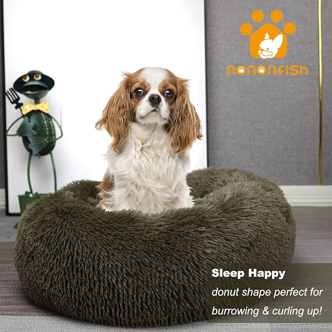 Puppy Bed for Calming Dog 23 Inches Green Anti-Anxiety Donut Dog Bed for Small Medium Dogs Washable Fuzzy Dog Bed Fits up to 15 lbs Pets Beds for Small Dog