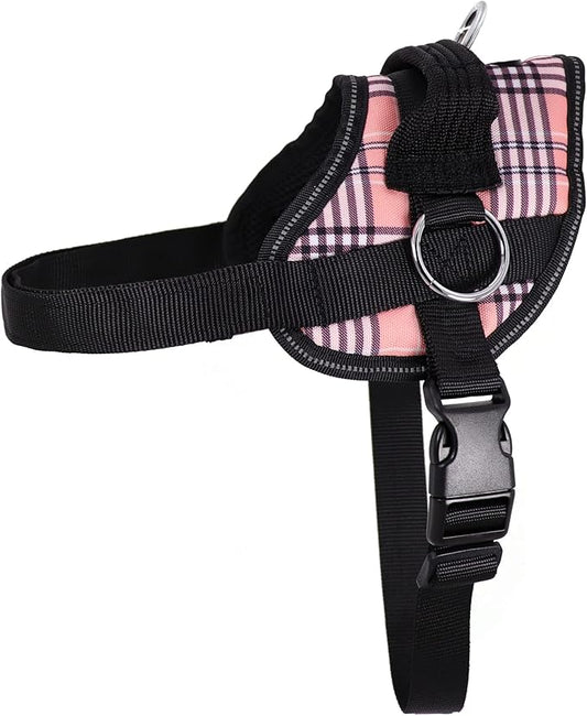 Bark Appeal Pink Plaid No-Pull Dog Harness for Extra Large Sized Pets – Adjustable, Reflective Vest with 3 Leash Clips for Added Control, Easy Walks & Training – XXL