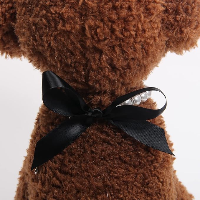 Dog Cat Pearls Necklace Collar with Bling Accessories and Ribbon Bow Pet Puppy Jewelry for Female Dogs Cats Small Medium (M, White)