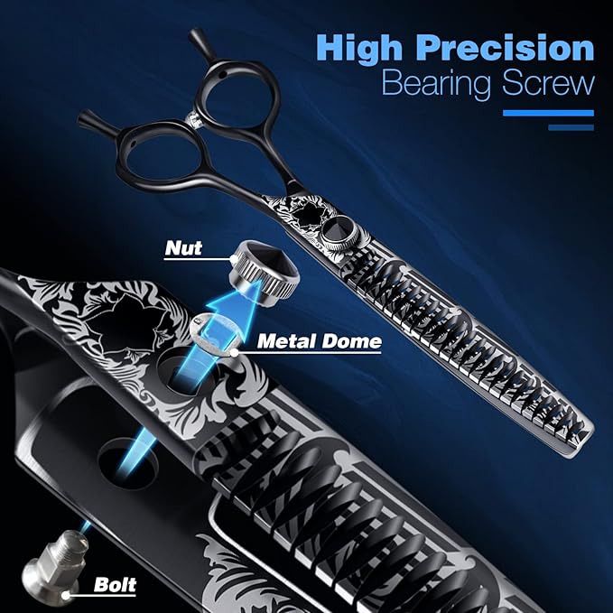 JASON 7" Chunker Dog Grooming Scissors, Ergonomic Pets Grooming Thinner Blender Shears Cat Trimming Texturizing with Offset Handle, Stainless Steel, Light Weight, Sharp, Safe, Comfortable