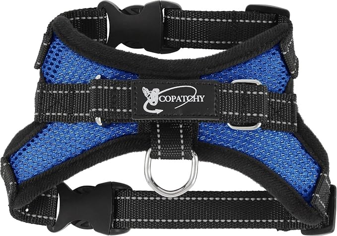 Dog Harness Small Sized Dogs - All Weather Mesh overhead adjustable no pull Vest Puppy reflective Harness with handle for Extra Small and Small Dogs by Copatchy - Harness (Blue) X-Small