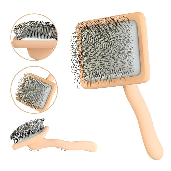 Dog Slicker Brush for Grooming Pet Hair, Beige, Long Haired Brush For Dogs (Poodles, Goldendoodles, Labradoodles), Long Pin Brush For Dematting