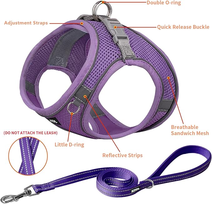 AIITLE Easy Walk Dog Harness and Leash Set - Pet Supply No Pull, Step in Adjustable Dog Harness with Padded Vest for Spring, Dog Harness No Choke Over, Easy to Put on Medium Dogs Pure Purple L