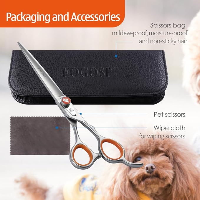 Professional 8'' Straight Dog Grooming Scissors Long Large Grooming Shears for Dogs Pet Japan 440C Right Handed Dog Hair Cutting Scissors for Poodle