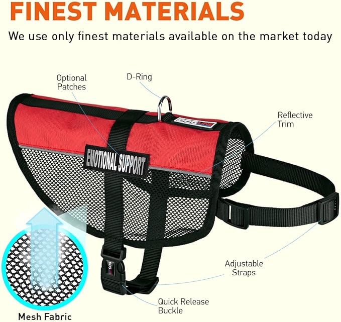 Dogline MaxAire Multi-Purpose Mesh Vest for Dogs and 2 Removable Emotional Support Patches, 30 to 38", Red