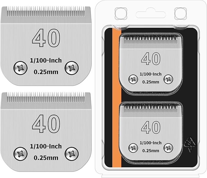 40# Detachable Pet Clipper Replacement Blades Compatible with Andis/Oster A5/Wahl KM10 Series Dog Clipper,Made of Ceramic Blade & Stainless Steel Blade,Size 40# Cut Length 1/100-Inch(2 Pack)