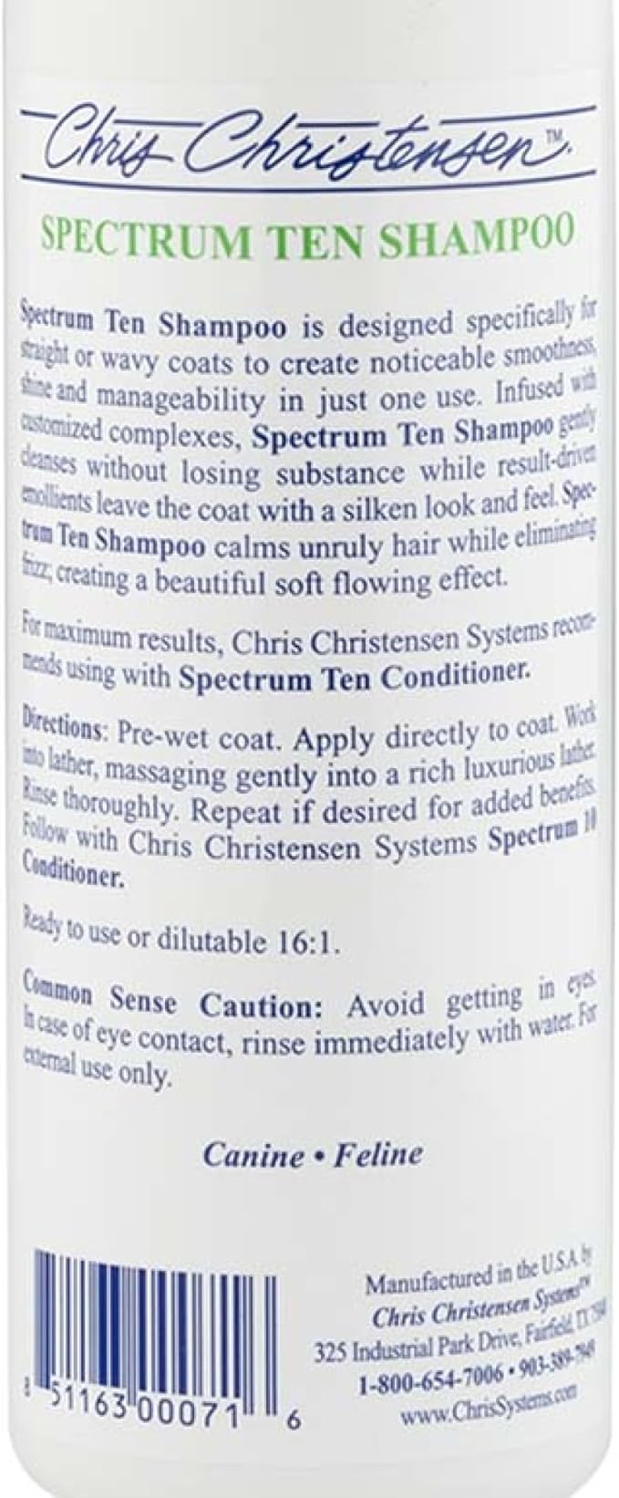 Chris Christensen Spectrum Ten Dog Shampoo, Groom Like a Professional, Gentle Cleansing, Gorgeous Shine, Made in USA, 473ml