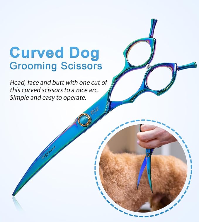 7.5'' Dog Curved Scissors for Grooming 440C Stainless Steel Green Professional Pet Trimming Scissors Sharp Blades Cutting for Dogs and Cats Shears