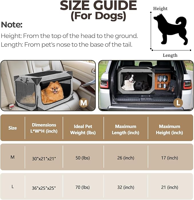 Dog Crates,Collapsible Soft Travel Crate for Medium Dogs (3 Year Warranty), Indoor & Outdoor Portable Pet Kennel with Chew Proof Mesh Window (French Gray,30" L x 21" W x 21" H) 