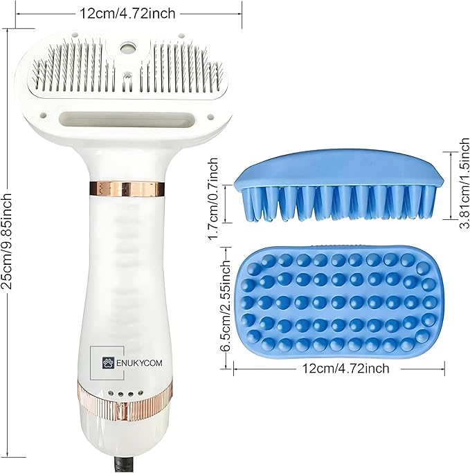 300W Quiet Pet Blow Dryer - Pet Hair Dryer for Small & Medium Dogs and Cats with Removal Comb & Silicone Bath Massage Brush for Home Grooming -Mist/Spray/Steam Brush for Cat & Dog
