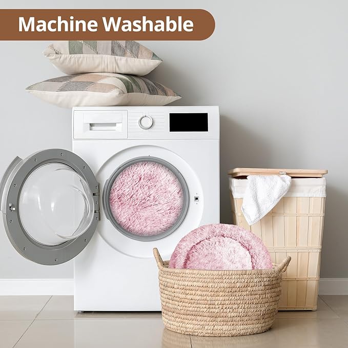 JOLLYVOGUE Donut Dog Bed for Large Dogs, Anti-Anxiety Washable Round Large Pet Bed, Calming Donut Dog Bed for Sleeping, Fluffy Dog Beds for Large Dogs, Round Bed for Indoor Pet (36"/Smoke Pink