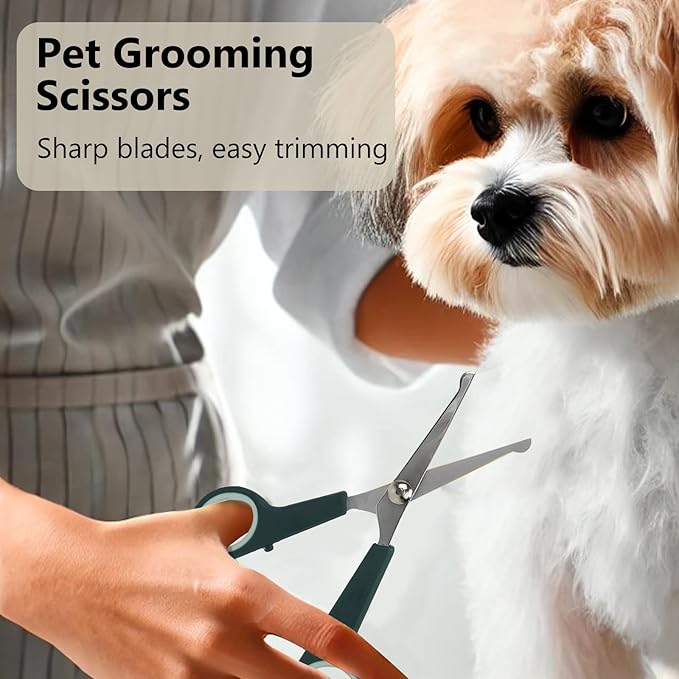2-Pieces Professional Dog and Cat Grooming Scissors, Pet Trimming Shears, Sharp Stainless Steel Blades with Rounded Tips - Safe Fur Cutting for Dogs, Cats, Horses
