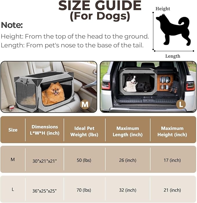 Dog Crates,Collapsible Soft Travel Crate for Medium Dogs (3 Year Warranty), Indoor & Outdoor Portable Pet Kennel with Chew Proof Mesh Door (30" L x 21" W x 21" H, Dark Gray) 