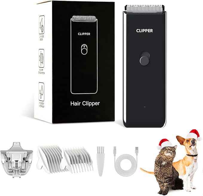 2-in-1 Professional Dog Grooming Kit - Low Noise, Waterproof, USB Rechargeable, and Safe Ceramic Blade - Gift for Dogs and Cats (Black)