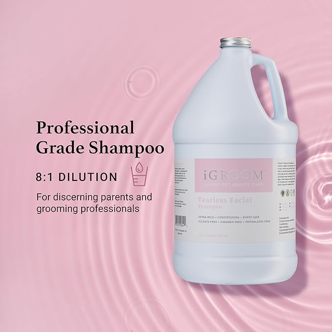 iGroom Tearless Facial Dog Shampoo, Luxury Pet Beauty Care, Ultra Mild to Eyes, Restore Skins Natural Moisture, Made in USA, Gallon