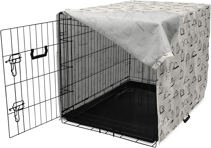 Lunarable Pet Dog Crate Cover, Funny Cat Characters Sketch Art Style Friendly Playful Kitties Lazy Fluffy Animals, Easy to Use Pet Kennel Cover for Small Dogs Puppies Kittens, 22 Inch, Beige Black